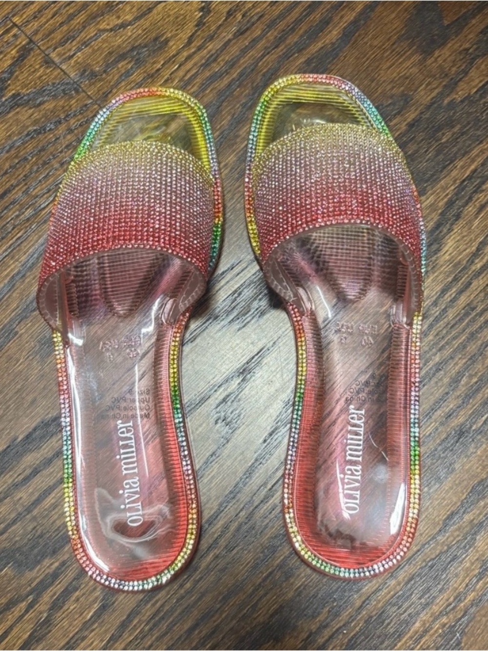 Olivia Miller Multicolor Crystal Embellished Slide Sandals